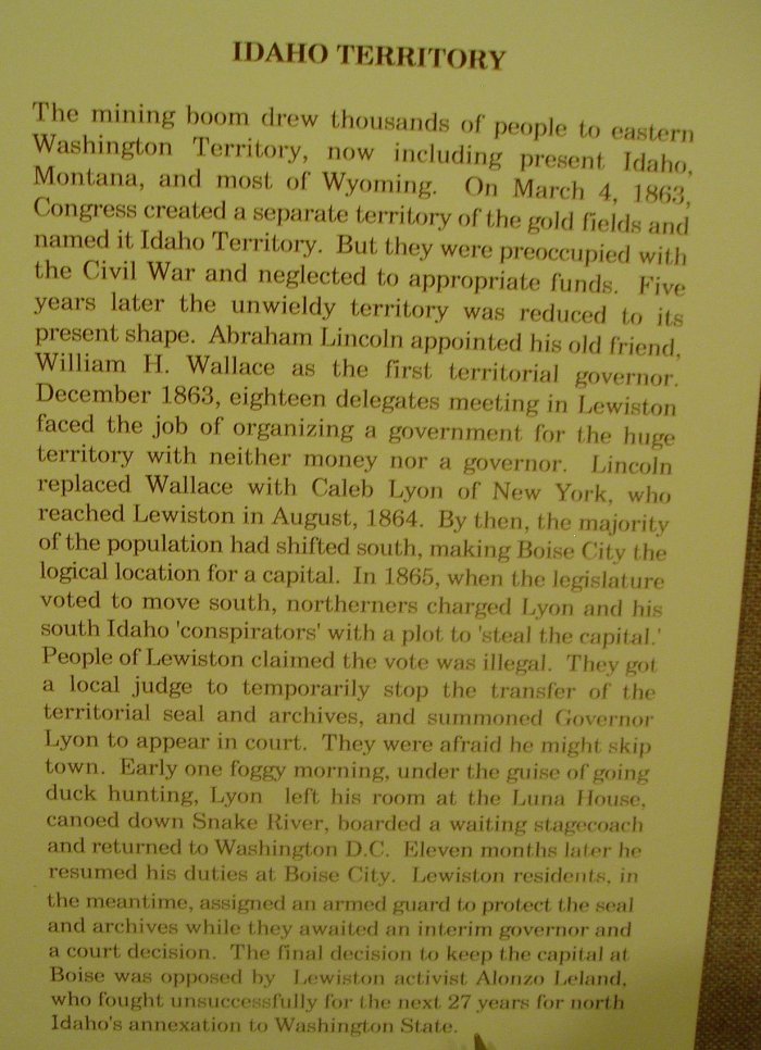 The capital of the Idaho Territory was soon moved to Boise