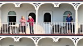 Carol, Mom, and I on our verandas, docked in Stevenson