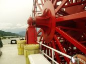 The stern paddlewheel is powered by an electric motor, located on the other side. The paddlewheel provides 25% of the ship's propulsion.