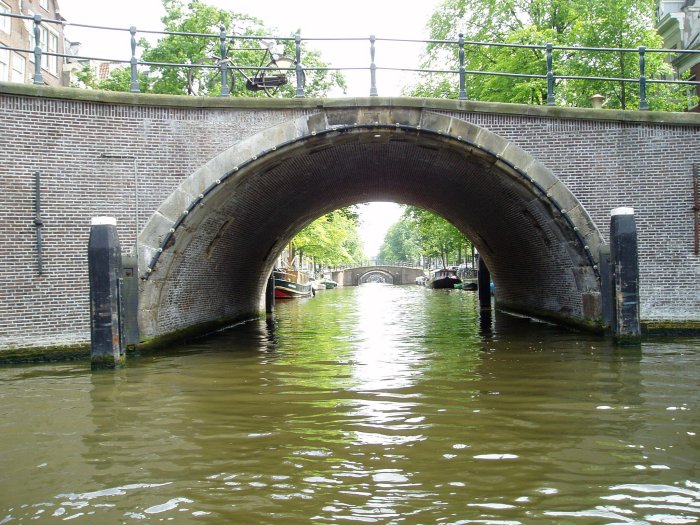 Looking down a canal in Amsterdam